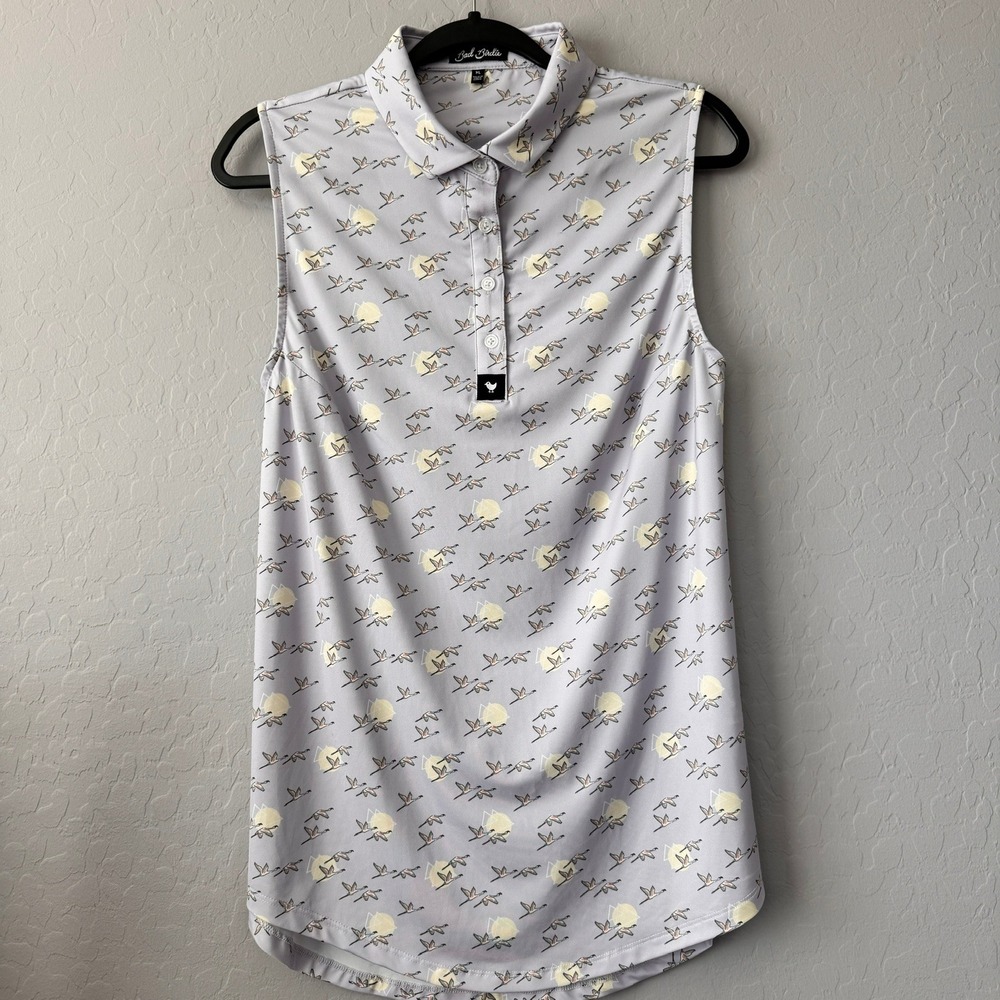 Bad Birdie XLarge Sleeveless Polo Lavender Bird Print Performance Golf Top